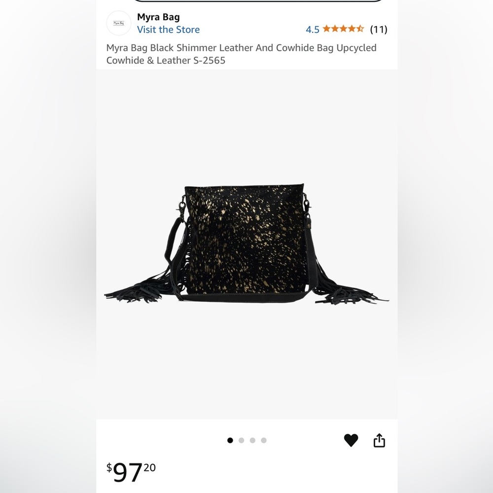 Myra Bag Genuine Hair on The Hide Black/Gold Shimmer Fringed Bag.
